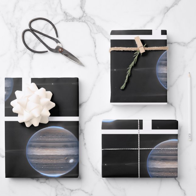 Feuille De Papier Cadeau Jupiter en infrarouge, télescope spatial James Web (Recto)