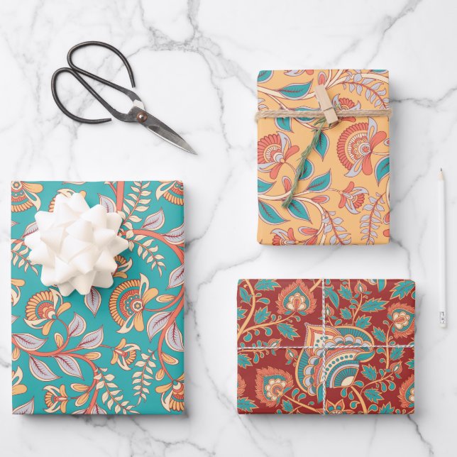 Feuille De Papier Cadeau Kalamkari (Recto)