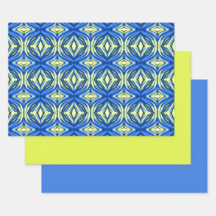 Feuille De Papier Cadeau Kaleidoscope bleu et jaune
