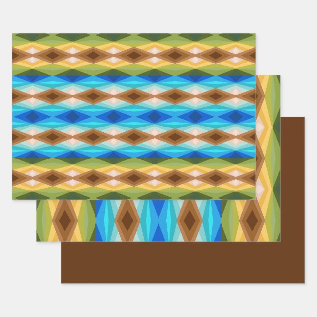 Feuille De Papier Cadeau Kaleidoscope couleur plage Tropical Art Abstrait (Lot)