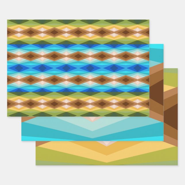 Feuille De Papier Cadeau Kaleidoscope couleur plage Tropical Art Abstrait (Lot)