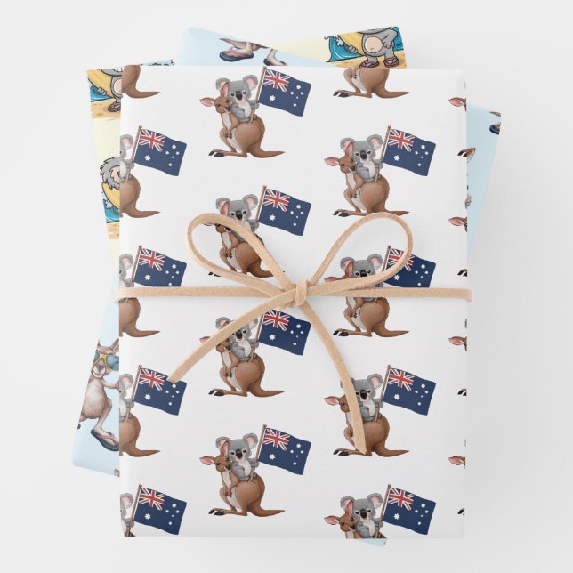 Feuille De Papier Cadeau Kangaroo et Koala (En situation)