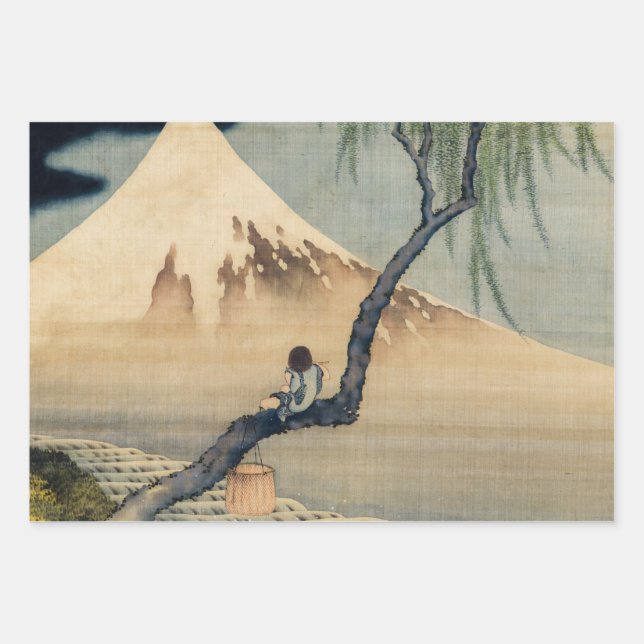 Feuille De Papier Cadeau Katsushika Hokusai - Garçon regardant le Mont Fuji (Devant)