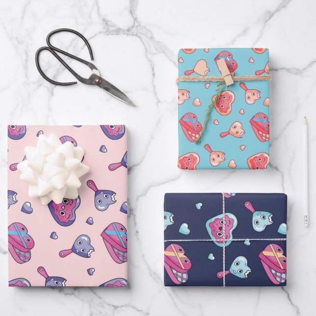 Feuille De Papier Cadeau Kawaii Coeur et amour Doodle mignon Saint Valentin (Recto)