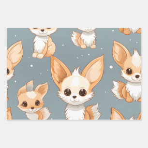 Feuille De Papier Cadeau Kawaii Cute Baby Fennec Foxes