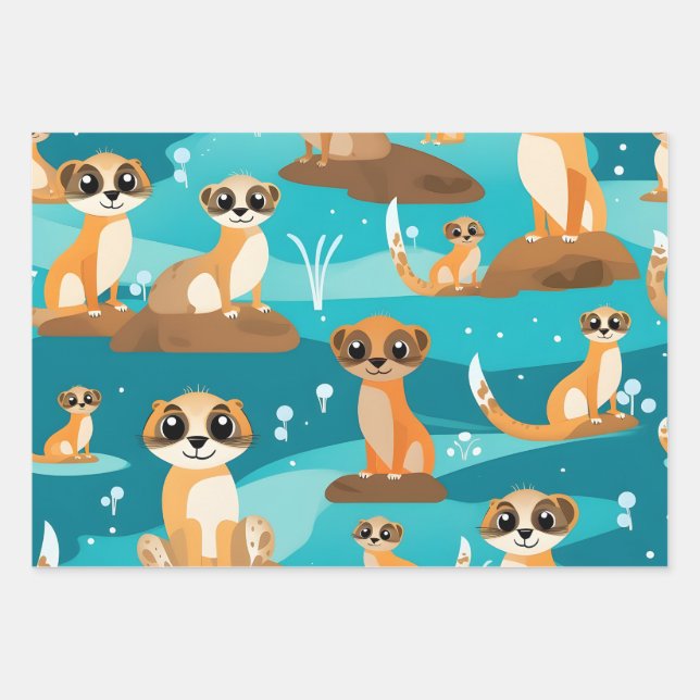 Feuille De Papier Cadeau Kawaii Cute Baby Meerkats (Devant)