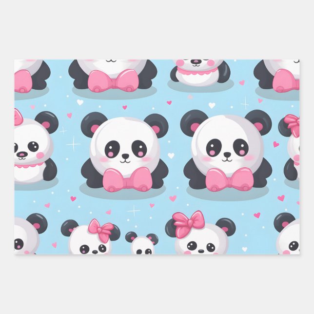 Feuille De Papier Cadeau Kawaii Cute Baby Pandas (Devant)