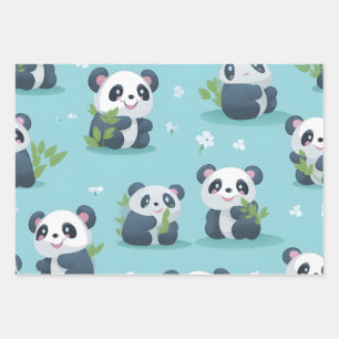 Feuille De Papier Cadeau Kawaii Cute Baby Pandas