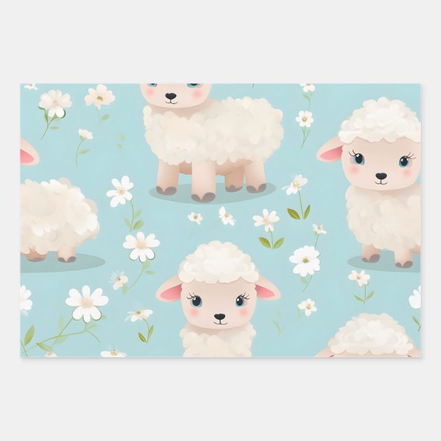 Feuille De Papier Cadeau Kawaii mignon mouton bébé (Devant)