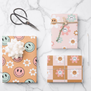 Feuille De Papier Cadeau Kawaii Rétro Joyeuse Marguerite