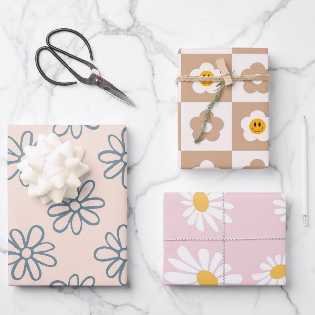 Feuille De Papier Cadeau Kawaii Retro Rose Daisy (Recto)