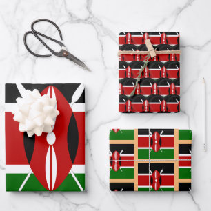 Feuille De Papier Cadeau Kenya Flag, Heart & Kenyan Fashion Set