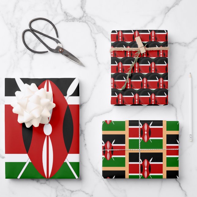 Feuille De Papier Cadeau Kenya Flag, Heart & Kenyan Fashion Set (Recto)