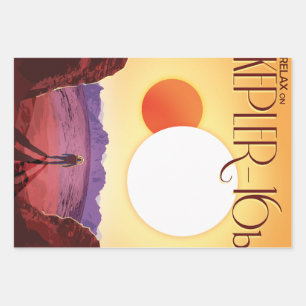 Feuille De Papier Cadeau Kepler-16b : Coucher de soleil solaire binaire Fin