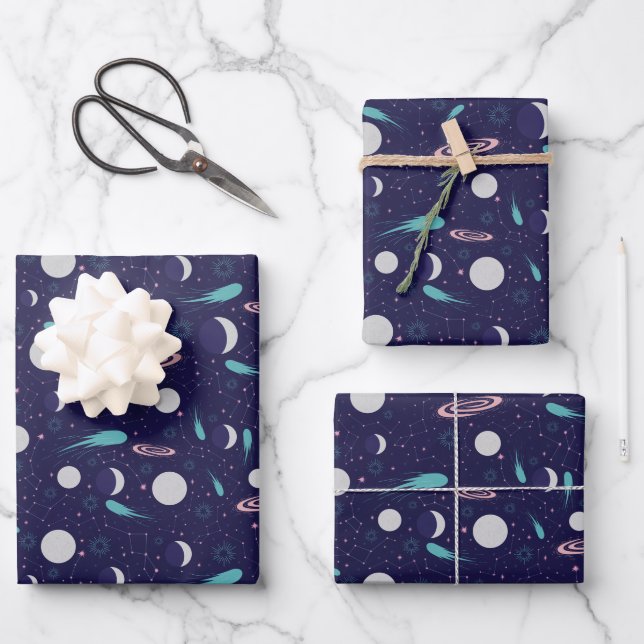 Feuille De Papier Cadeau Kids Moon Meteor Black Hole Planet Comet (Recto)