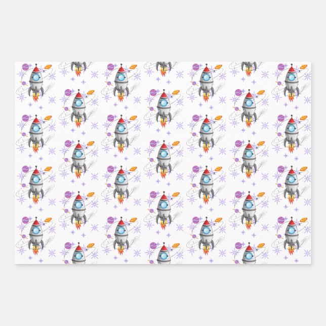 Feuille De Papier Cadeau Kids Rocket Ship Space Travel (Devant)