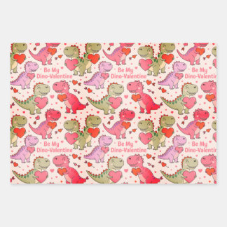 Feuille De Papier Cadeau Kids valentine wrap  with dinosaurs &hearts