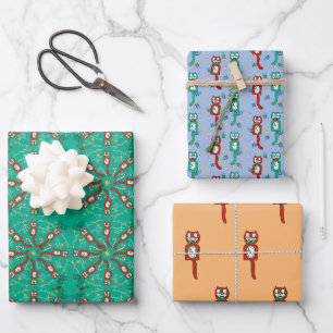 Feuille De Papier Cadeau Kit de Noël Vintage Kat Horloge Cute