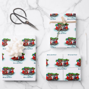 Feuille De Papier Cadeau Kitty et chiot, Happy XMas