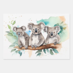 Feuille De Papier Cadeau Koala en aquarelle paysage extérieur