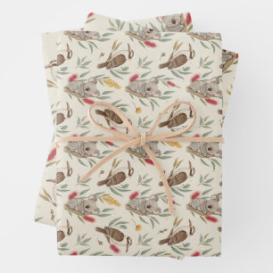 Feuille De Papier Cadeau Koalas australiens, Kookaburras et flore indigène