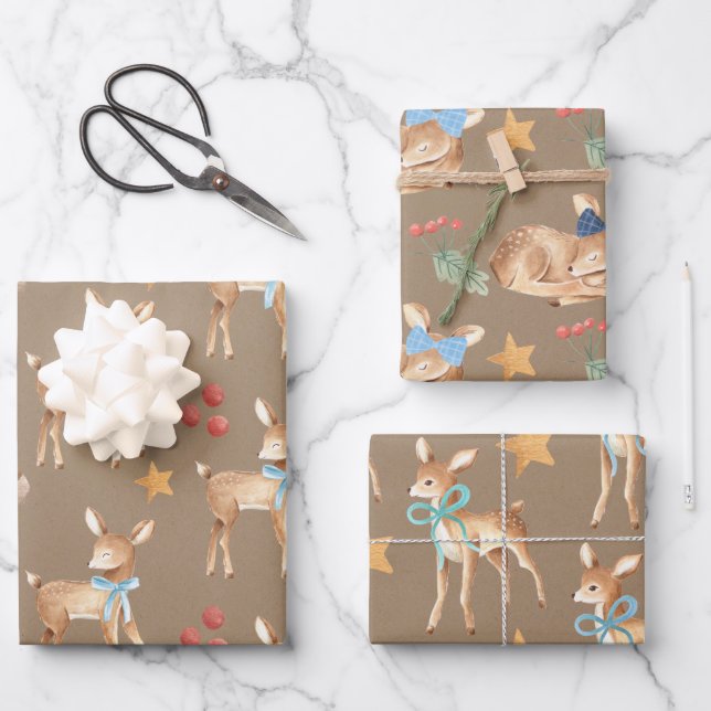 Feuille De Papier Cadeau Kraft Baby Boy's First Christmas Reindeer Party (Recto)