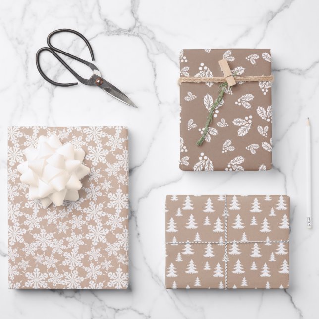 Feuille De Papier Cadeau Kraft Country Christmas Designs Blanc (Recto)