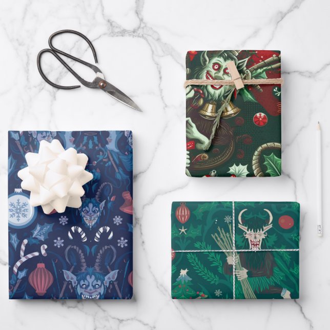 Feuille De Papier Cadeau Krampus Collection Wrapping Paper | Dark Holiday (Recto)