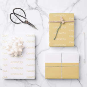 Feuille De Papier Cadeau Kwanzaa jaune et blanc moderne
