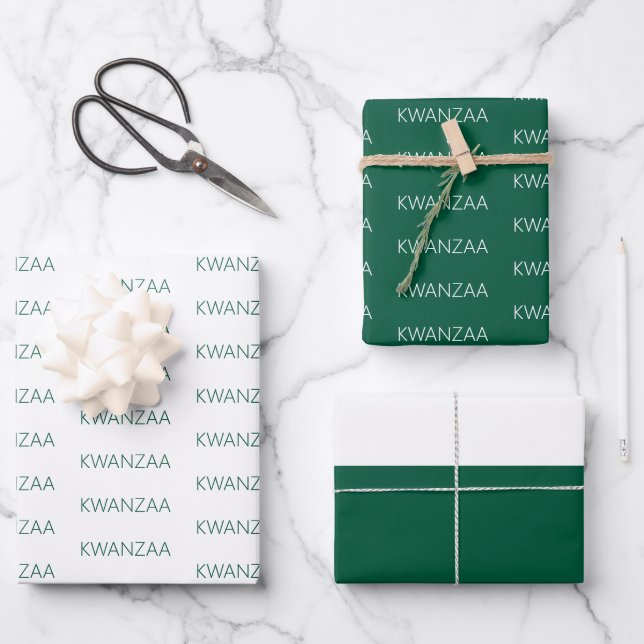 Feuille De Papier Cadeau Kwanzaa vert et blanc moderne (Recto)