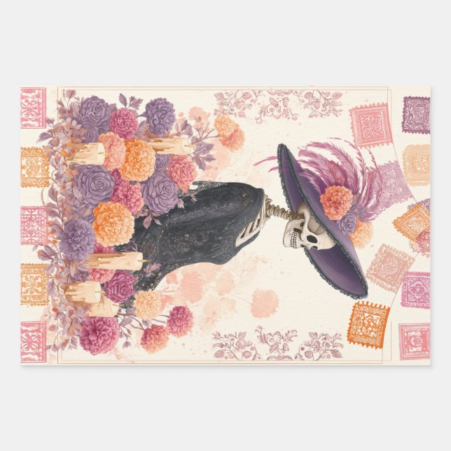 Feuille De Papier Cadeau La Catrina Skeleton Lady Day of Dead Decoupage (Devant)