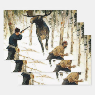 Feuille De Papier Cadeau La chasse aux orignaux par Frederic Remington