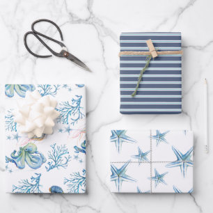 Feuille De Papier Cadeau La Côte Sous L'Aquarelle De La Mer