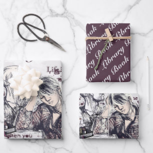 Feuille De Papier Cadeau La fille lisant un livre