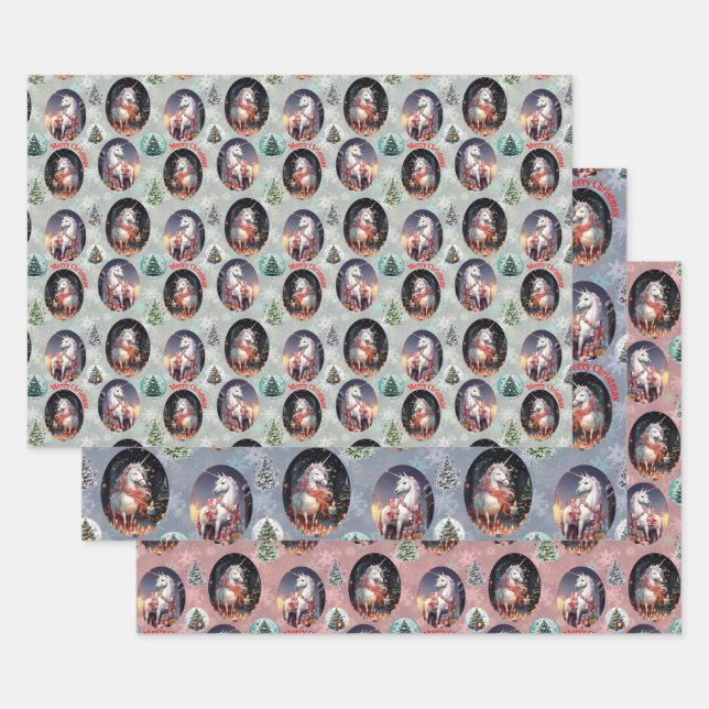 Feuille De Papier Cadeau La licorne de Noël (Lot)