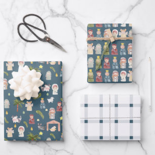 Feuille De Papier Cadeau La Nativité Noël marine