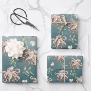 Feuille De Papier Cadeau La Pieuvre Sous Une Mer Profonde Et Verte