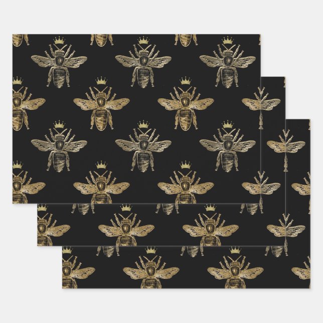 Feuille De Papier Cadeau La Reine des abeilles en noir (Lot)