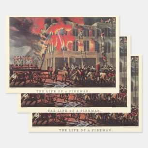 Feuille De Papier Cadeau La vie d'un pompier, pompiers vintage combattant u