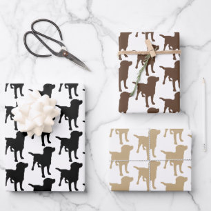 Feuille De Papier Cadeau Labrador Retrievers Black Chocolate Chiens Jaunes
