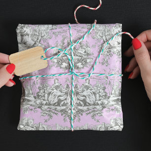 Feuille De Papier Cadeau Lac fleuri vintage rose toile de jouy