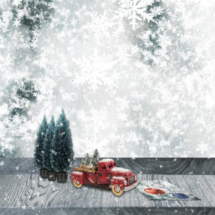 Feuille De Papier Cadeau Lac gelé Glace et flocons de neige frais tombés