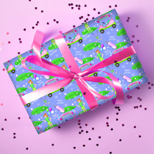 Feuille De Papier Cadeau Lady Golf Thème Joyeux Anniversaire