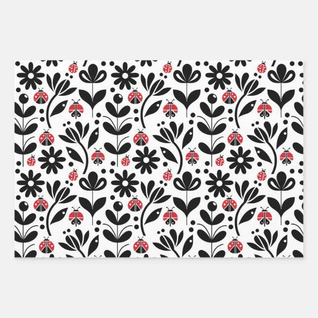 FEUILLE DE PAPIER CADEAU LADYBUGS & FLEURS (Devant)