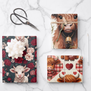 Feuille De Papier Cadeau Laine de vache des Highlands rose rose