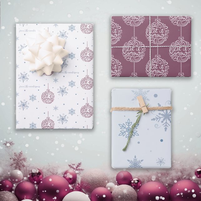 Feuille De Papier Cadeau Laissez-le neiger Dusty Bleu et Bourgogne Personna (Créateur téléchargé)
