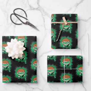 Feuille De Papier Cadeau Lanterne verte de Chibi qui traverse l'espace