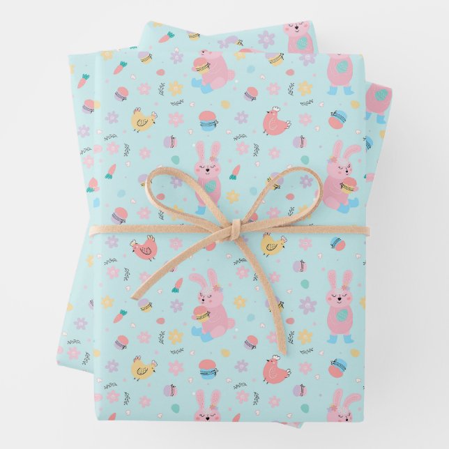 Feuille De Papier Cadeau Lapin de Pâques à la Ferme (En situation)