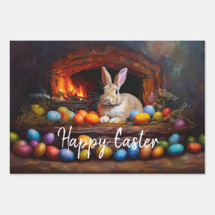 Feuille De Papier Cadeau Lapin de Pâques Coloré oeufs de Pâques Joyeux Pâqu