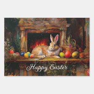 Feuille De Papier Cadeau Lapin de Pâques Coloré oeufs de Pâques Joyeux Pâqu